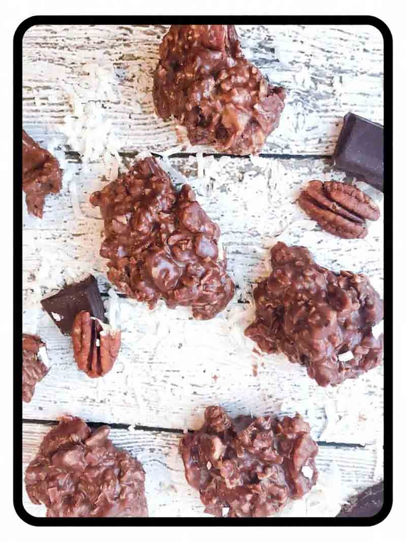 Chocolate Peanut Butter Coconut Pecan No Bake Cookies (Keto & Low Carb)